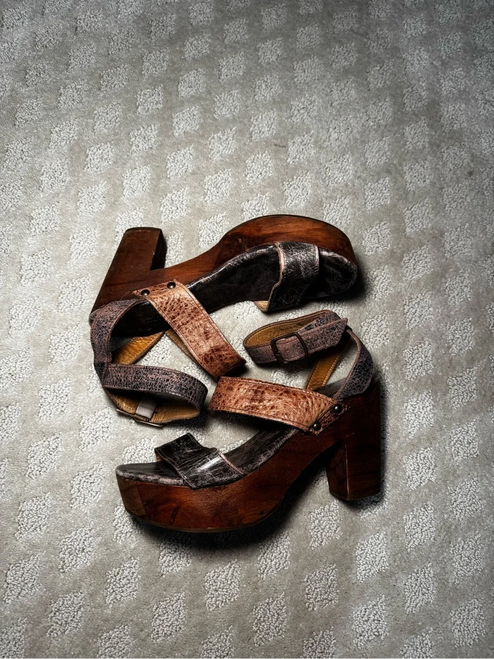 Bedstu Leather Platform Sandal with Wood Heel